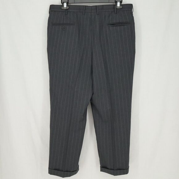 Jos A Bank Suit Mens 44R Dark Gray Pinstripe Wool Jacket Lined Pleated Cuffed - Picture 13 of 16